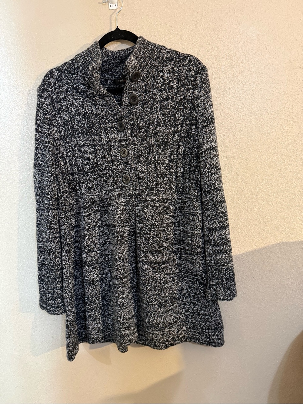 Style & Co Women’s Black & White Marled Half Way Button Up Sweater Tunic Large